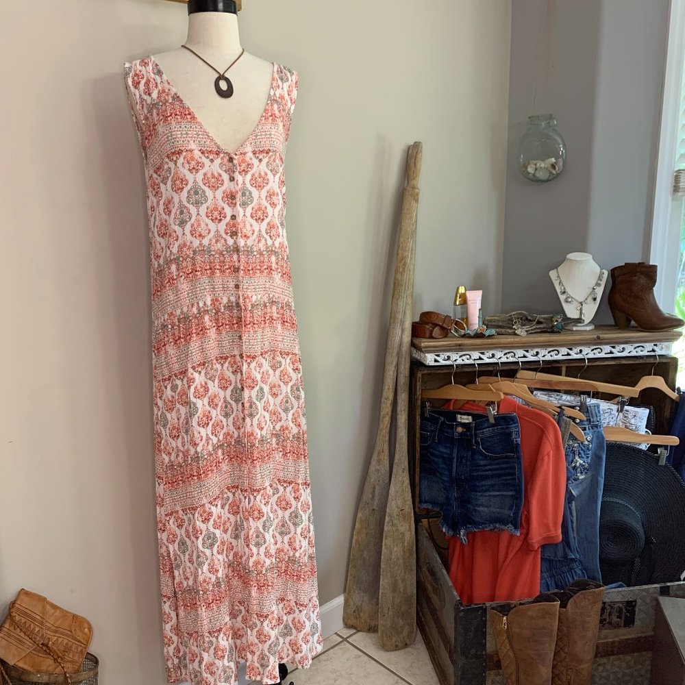 Roxy Feel Like Summer Maxi Kimono Dress Duster Swim Cover-Up Full‎ Button Front